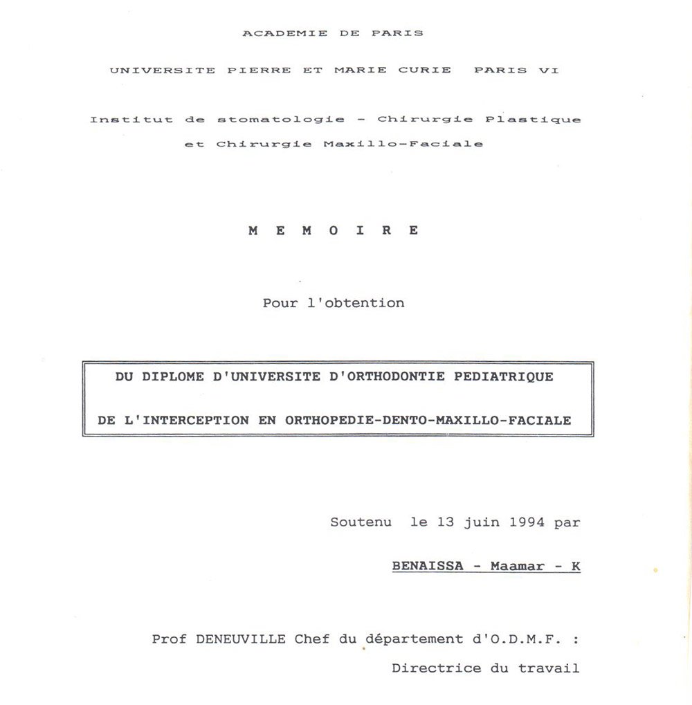The interception in dental-orthopaedic maxillofacial by Kamel Benaissa